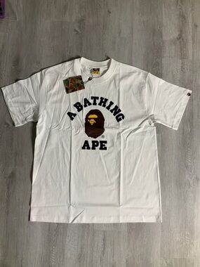 Bape White Tee with Brown Ape Head and Black Logo